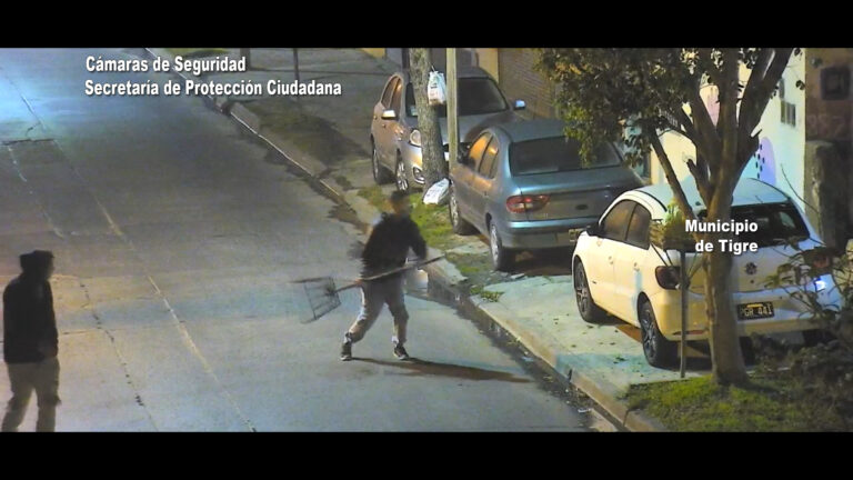 Registrado por las cámaras de Tigre: arrancaron un canasto, se lo arrojaron a un automóvil y fueron detenidos por el COT