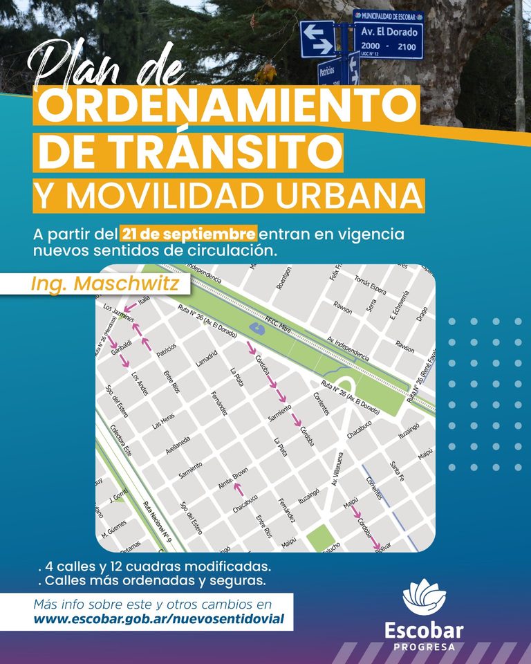 Plan de Ordenamiento de Tránsito: nuevos cambios de circulación en Ingeniero Maschwitz y de estacionamiento en Belén de Escobar